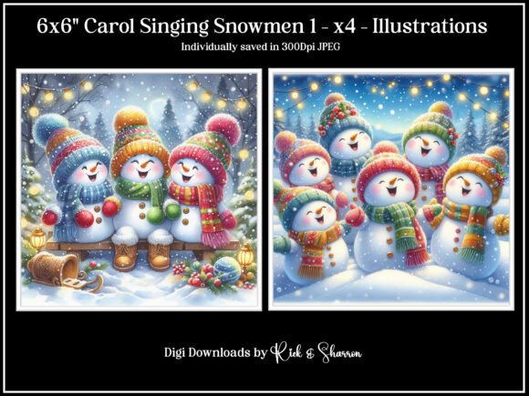 6x6 Carol Singing Snowmen 1-4: Festive JPEG Designs
