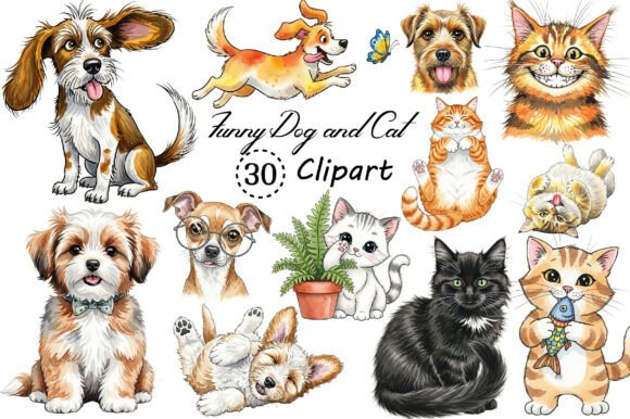 Adorable Pets for Your Projects: Cute Funny Dog and Cat PNG Clipart