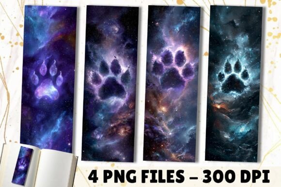 Celestial Charm Meets Feline Grace: The Galaxy Space Nebula Paw Print Bookmark