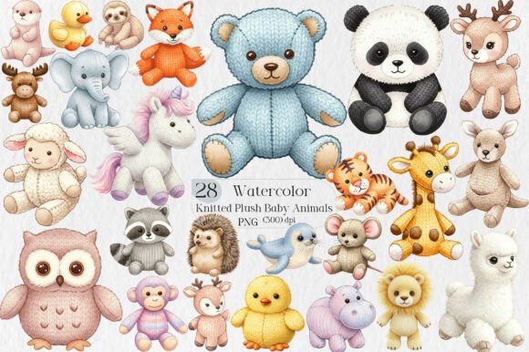 Charming Design Assets: Using Vintage Knitted Plush Baby Animals Png