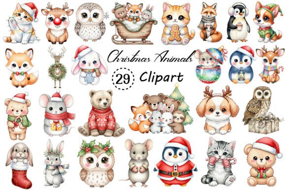 Charming Holiday Projects with Kawaii Vintage Christmas Animals Clipart