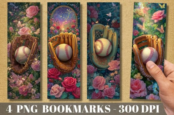 Charming Vintage Rose Softball Glove Bookmark: A Unique Design Asset