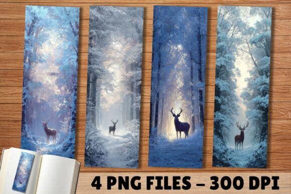 Dreamy Frosty Stag Woodland Bookmark: A Winter Design Asset