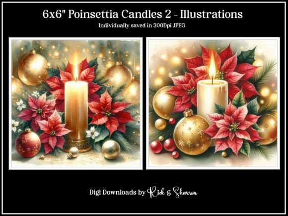 Elegant Holiday Decor with 6x6 Poinsettia Candles 2 Digital Designs