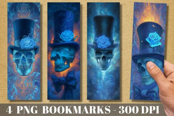 Unleashing the Dark Charm of Gothic Blue Skull Top Hat Magic Bookmark