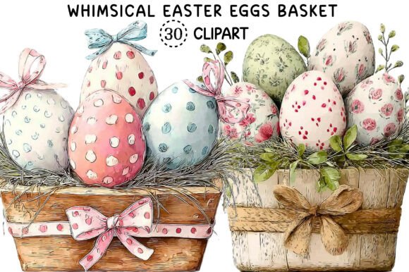Whimsical Easter Eggs Basket: Your Go-To Clipart for Spring Projects